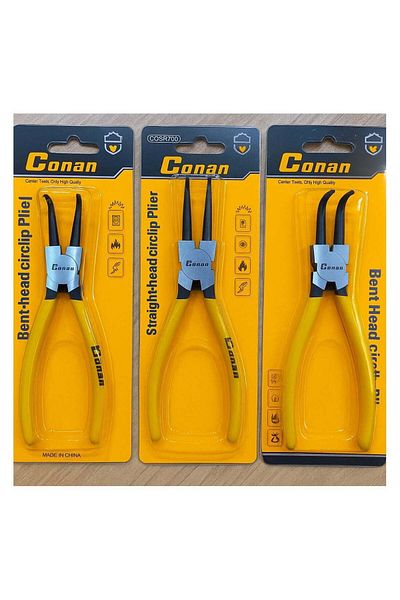 CONAN 3-Piece Snap Ring Pliers Set – Straight Head + Bent Head – 7-inch (180mm)