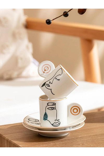 LC Waikiki Lcw Printed Porcelain Coffee Cup Set for 2 Persons 80 ml (W5)