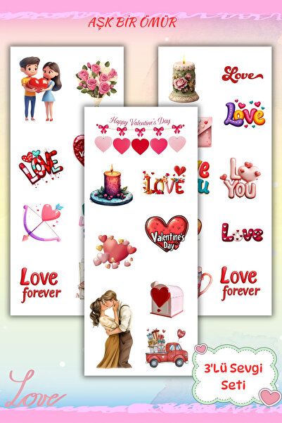 birikiyedi Sevgili,aşk ,sevgililer Günü 3'Lü Sticker Seti Planner Ajanda Bull...