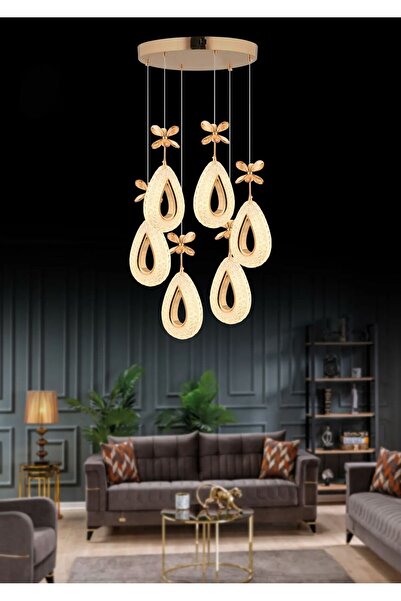 Marsel Lighting YAGMUR Model 6'li Gold 3 Renk Modu Ledli Modern Salon Mutfak Oturma Odası Led Avize
