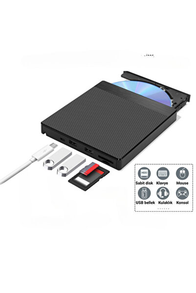 MultiZone USB-C Uyumlu Harici CD/DVD Sürücü SD/TF Kart USB Port Desteği