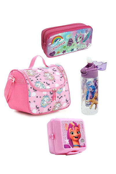 Yeşil Oyuncak Unicorn Pony Kız Çocuk Beslenme Çantası + Suluk + Kalemkutusu + Beslenme Kabı Okul Çanta Seti