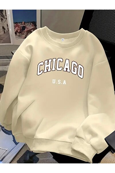 FUFLUNS سويت شيرت شيكاغو مطبوع كبير الحجم للجنسين للنساء/الرجال برقبة دائرية