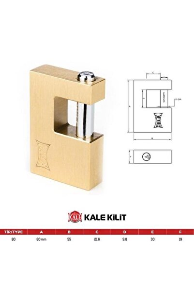 Kale Kilit Kale 80 mm prinç kayar milli pimli sarı asma kilit