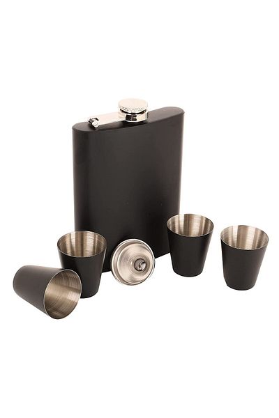 Wolawood Nordic Style Stainless Steel Flask Set with 4 Shot Glasses Gift Boxed Camping Tent Outdoor Set