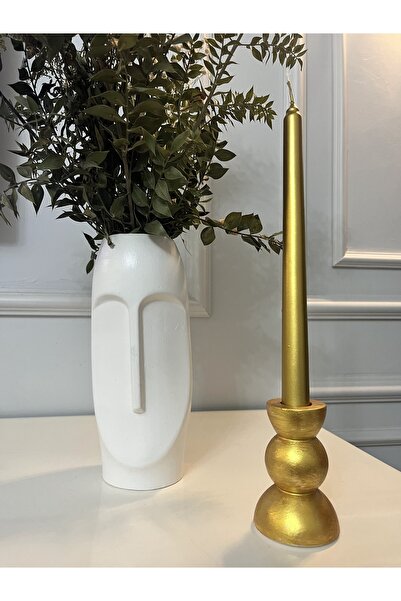 Verda Desing Dekoratif Metalik Altın Alçı-Beton Tasarım Boncuk Desenli Şamdan...