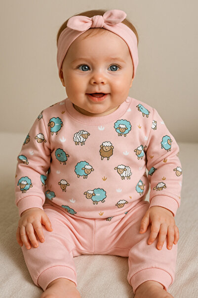 MixMax Bebe Kuzucuk Baskılı Alt Üst Uzun Kollu Bebek Takım %100 Pamuklu