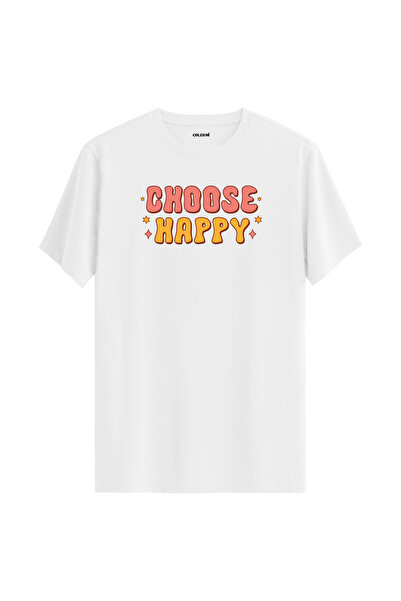 Colermi تي شيرت مكتوب عليه "اختر السعادة" مصنوع من القطن بنسبة 100%