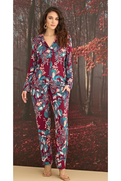 NightLove طقم بيجامة منقوشة بأزرار أمامية من Monamise 23144