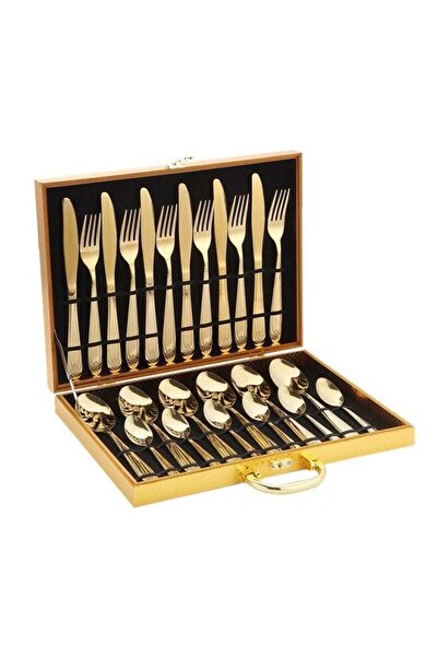 Generic 24-Piece Stainless Steel Cutlery Spoon Fork And Knife Set Gold - Prem...