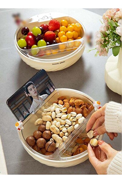 Generic Double-Layer Snack Bowl, Detachable Nut Bowl with Cellphone Holder Sl...