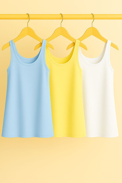 EFFE 3 Pieces A-Line Plus Size Cotton Thick Strap Tank Top T-Shirt