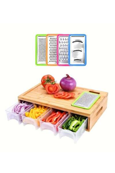 Generic Bamboo cutting board, including 4 shredders, 4 covered trays, contain...