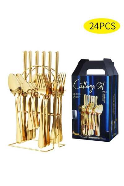 Generic 24 Pieces Set with Holding Stand, Stainless Steel Cutlery Set Flatwar...