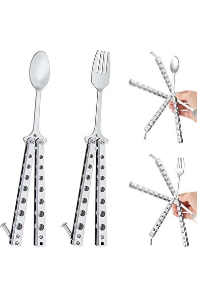 Generic 2Pcs Butterfly Fork and Spoon Set, Tactical Folding Stainless Steel B...