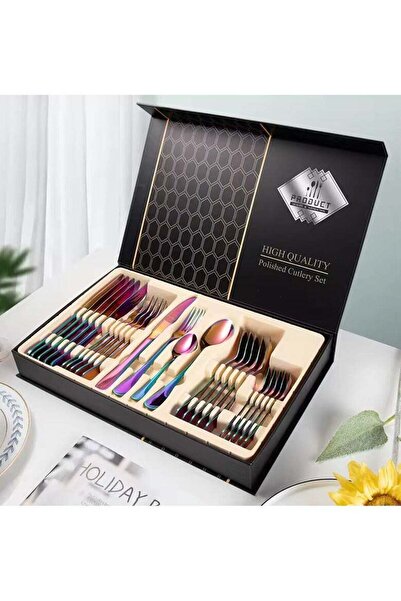 Generic 24-Piece Stainless Steel Cutlery Set rainbow