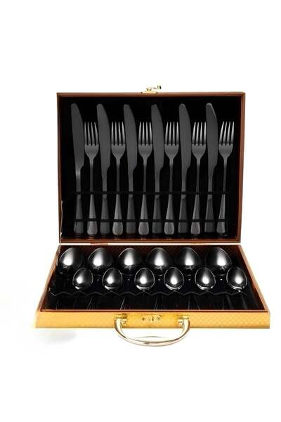 Generic 24 Pcs Stainless Steel Reusable Spoon Fork And Knives Black Color Cut...