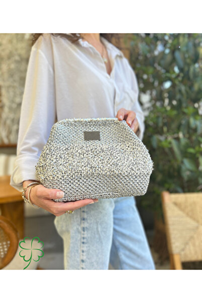 ByTooche İris Simli Burslu Parlak Kağıt Ip Çanta , Örgü Clutch, El Çantası, P...