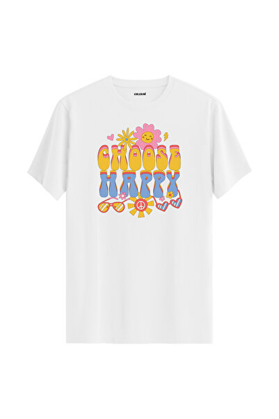 Colermi "اختر Happy" تي شيرت ريترو هيبي مصنوع من القطن بنسبة 100%