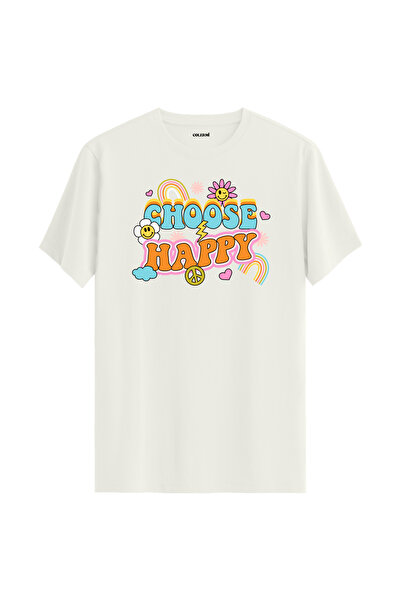 Colermi تي شيرت "اختر السعادة" للجنسين بتصميم قوس قزح والابتسامة