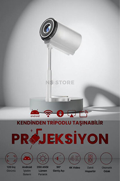 NS Store Tripotlu Android Projeksiyon Cihazı | Taşınabilir, WiFi HDMI USB Destekli Projektör