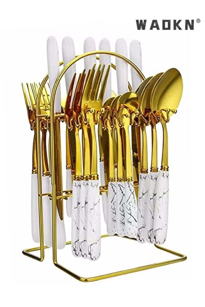 Generic 24 Pieces Stainless Steel Flatware Set with Stand, Cutlery Set Mirror...