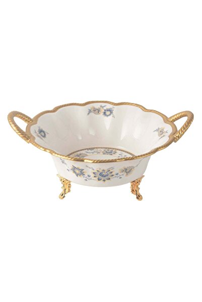 Generic LIFE SMILE Serving Bowl With Gold Stand - Bone China Fruit Basket For...