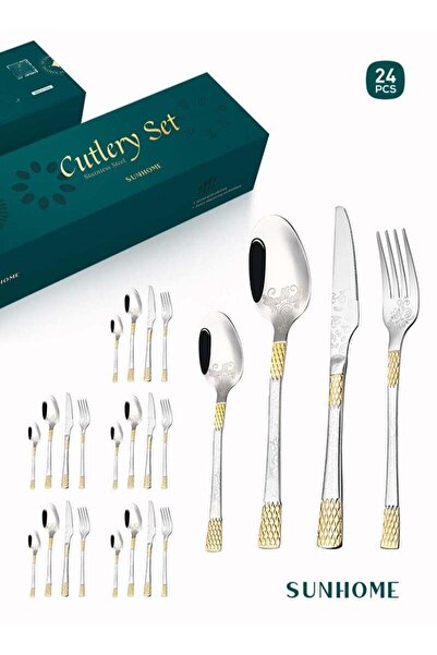Generic SUNHOME 24-Piece Stainless Steel Cutlery Set Kitchen Utensil Set West...