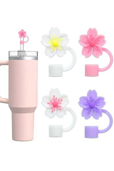 Generic Silicone Straw Covers Cap Compatible with Stanley 30&40 Oz Cup, 4pcs Cute Flower Straw Toppers for
