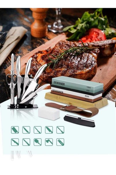 Generic Knife Sharpening Stone, 4 Side Grit 400/1000 3000/8000 with Non-Slip ...