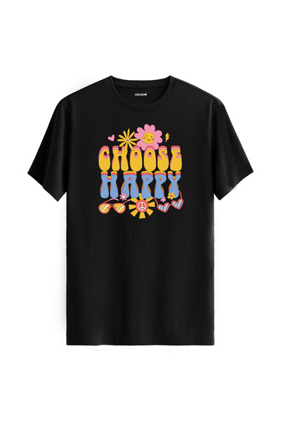 Colermi "اختر Happy" تي شيرت ريترو هيبي مصنوع من القطن بنسبة 100%