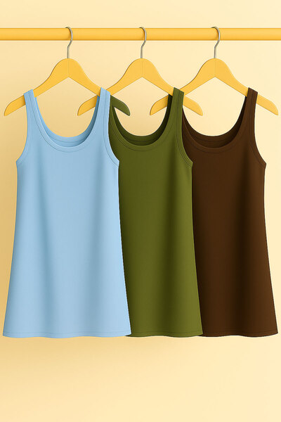 EFFE 3 Pieces A-Line Plus Size Cotton Thick Strap Tank Top T-Shirt