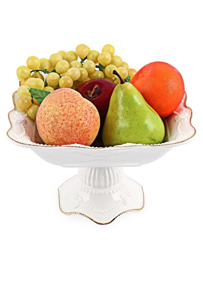 Generic LIFE SMILE Round Bone China Serving Bowl With Gold Stand - Fruit Bask...