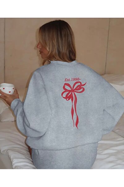 FUFLUNS سويت شيرت نسائي برقبة دائرية مطبوع عليه شريط على الظهر للجنسين