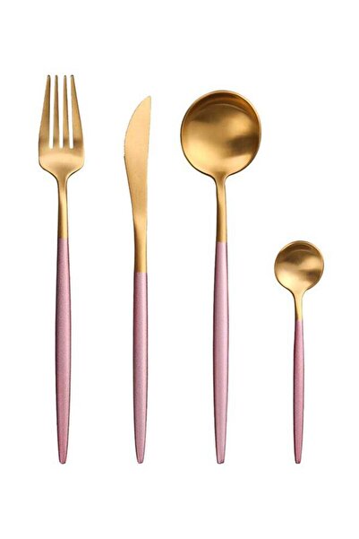 Generic 4-Piece Stainless Steel Cutlery Set Pink / Gold 16.5x26x3.5cm