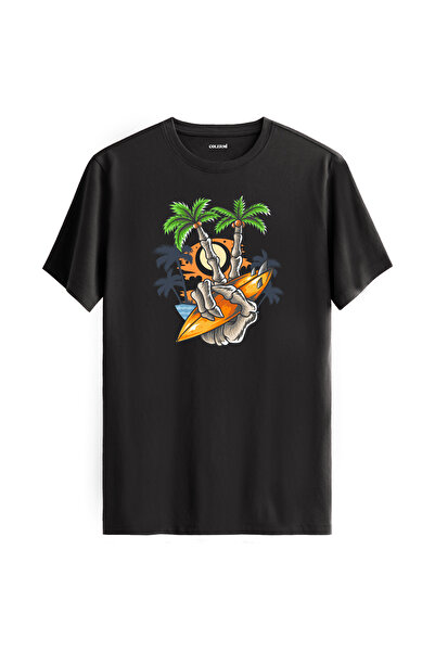 Colermi تي شيرت مطبوع عليه لوح ركوب الأمواج وأعناق النخيل مصنوع من القطن بنسب...
