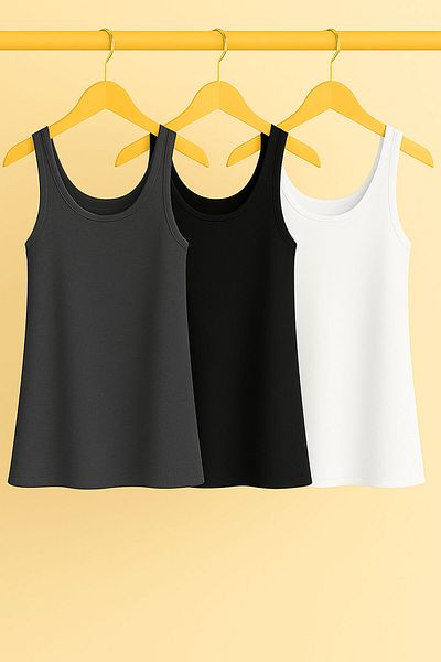 EFFE 3 Pieces A-Line Plus Size Cotton Thick Strap Tank Top T-Shirt