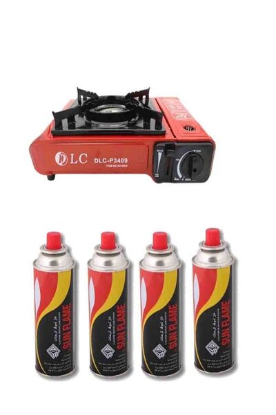 DLC مجموعة موقد غاز تخييم محمولة مكونة من 4 قطع مع خرطوشة غاز البوتان