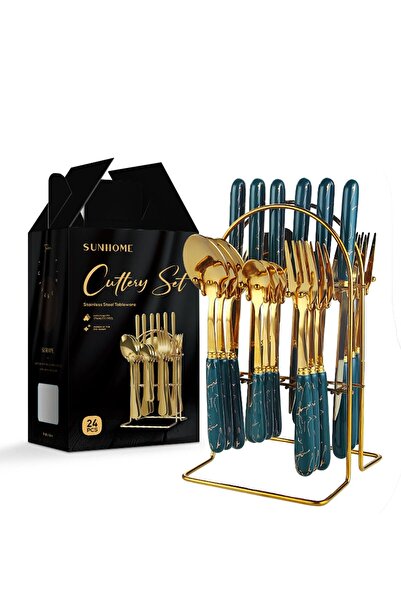 Generic 24-piece Stainless Steel Cutlery Fork,Knife And Spoon Set With Stand ...