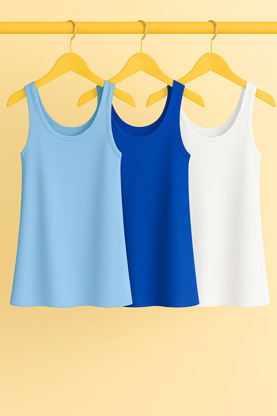 EFFE 3 Pieces A-Line Plus Size Cotton Thick Strap Tank Top T-Shirt