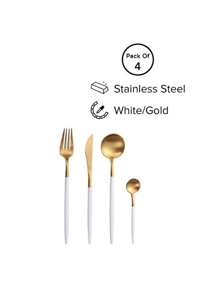 Generic 4-Piece Stainless Steel Cutlery Set White / Gold
