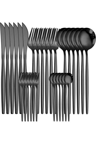 Generic XiuWoo 30-Piece Stainless Steel Knife Fork Spoon Full Set for Home Office Restaurant Hotel Black 2