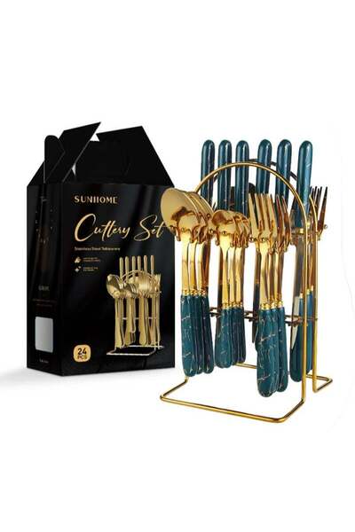 Generic SUNHOME 24-Piece Stainless Steel Cutlery Set Kitchen Utensil Set West...