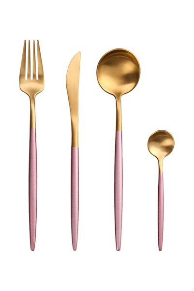 Generic 4-Piece Stainless Steel Cutlery Set Pink/Gold