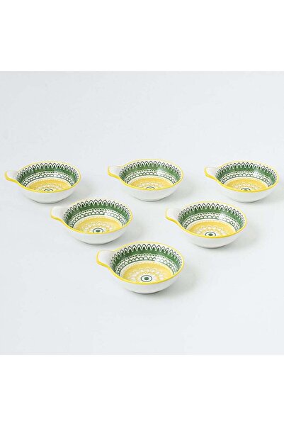 Generic 6-Piece Hand-Painted Bowl With Handle Yellow/Green 11.2x9.5x4cm