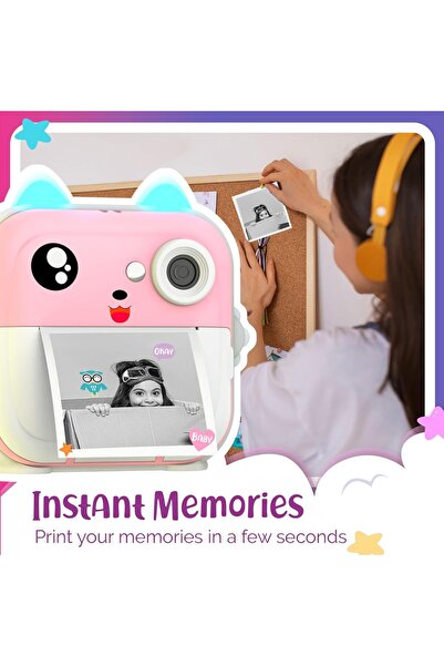 VALA Aparat foto copii printare, VALA® Q5, 24Mpx 1080P, FULL HD, LCD Color 2.4", APP BT, 3 role, Roz