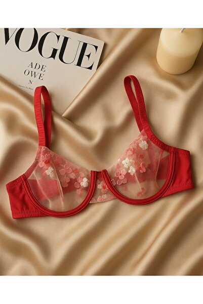 İntive Lingerie Pomegranate Flower Color Floral Embroidered Transparent 2-Piece Bra Set – Elegant and Feminine Touch