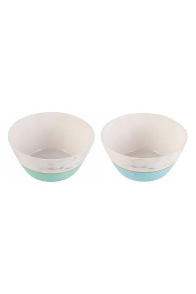 Generic Set of 2 Elegant Marble-Patterned Mixing Bowls – White with Mint & Aq...