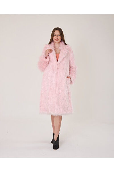 KürkZone Women's Silvery Long Fur Coat