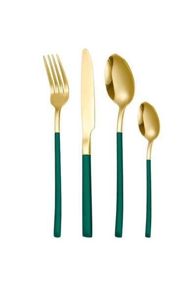 Generic 4 Pieces Green Gold Cutlery Set Stainless Steel Green Cutlery Set Inc...